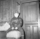 Pojke som sitter på en bock - kanske i en gymnastiksal