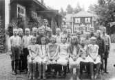 Skolklass med magister Anderson framför Alltorps skola, 1930-tal
