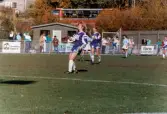 Fotbollslaget Jitex BK spelar match mot Malmö FF på Kvarnbyvallen i Mölndal, år 1990. Slutresultatet är okänt.
