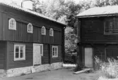 Vävaregården och Cajsa Wargs hus under byggnation av Wadköping, 1964