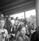 Folkskolans tävlingar, 1944.
En mängd barn på hedersläktaren.