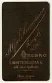 Baksida till visitkort från Alfred Hermansson, efter 1880