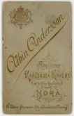 Baksida till visitkort från Albin Andersson, efter 1890