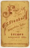 Baksida till visitkort från Sophus Frankel, 1866-1872