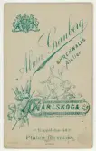Baksida till visitkort från Alma Granberg i Karlskoga, efter 1898