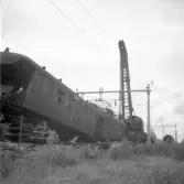 Tågolycka vid Forsbacka station den 16 juli 1950. Bärgning av lok vid olyckan den 17 juli 1950