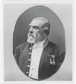 Porträtt på Carl Fredrik Christopher Ridderborg. Född 12 juli år 1826 på Vallerstad i Kärda socken. Död 8 februari år 1907 på Ribbingshov.