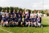 Lagbild av fotbollslaget Jitex BK på Kvarnbyvallen i Mölndal, år 1997.