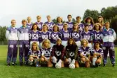 Lagbild av fotbollslaget Jitex BK på Krokslättsvallen i Mölndal, år 1990.