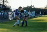 Fotbollslaget Jitex BK spelar match på Kvarnbyvallen i Mölndal, år 1987. Motståndarlag och matchresultat är okända.