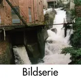 Serie om två fotografier som visar Mölndalsfallen med intilliggande industribyggnader i Mölndals Kvarnby, år 1994.