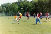 Fotbollsmatch på Krokslättsvallen i Mölndal under Jitexdagen i juli 1991.