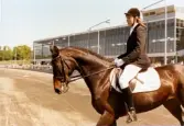 Dressyrtävling på Åbytravet i Mölndal. Fotografi taget på 1980-talet?