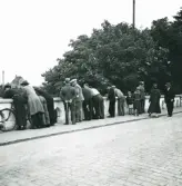 Dom tittar antagligen på laxfiskare som är fotograferade vid sammatillfälle se föregående poster.  I fonden synes bryggriet Falken.