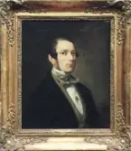 Målningen är utförd av konstnären Bengt Nordenberg. Han är då 27 år gammal. Senare i livet beger han sig till Dusseldorf, ett dåtida europeiskt konstcentrum. Där utvecklar han sitt konstnärsskap och blir en av Sveriges främsta folkskildrare.  A M Lundberg var borgmästare i Falkenberg 1853-1912.