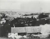 Vy mot norr från S:t Laurentii kyrktorn med Hallalyckan och Tullbron.