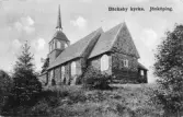 Vykort av Bäckaby kyrka i Jönköpings stadspark, skrivet 1917-08-28.
Den gamla träkyrkan köptes in av en privatperson och återinvigdes den 31 augusti 1902 i Jönköpings stadspark efter att ha flyttats dit från Bäckaby utanför Vetlanda 1902. De äldsta delarna av kyrkan var från 1320-talet. Sent på fredagskvällen den 28 april år 2000 totalförstördes kyrkan i en brand.