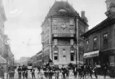 Smålandsbanken vid Östra Storgatan i Jönköping. Vykort skickat 1912-02-28.