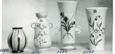 Fyra vaser från Bo Fajans, formgivare Eva Jancke-Björk, 1900-talets mitt.