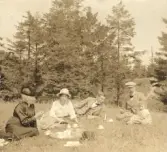 Text på baksidan.På Vallarna Falkenberg juli 1920.  Förvärv från Anna-Lisa Nilsson innehavare av antikvitetsaffär i Falkenberg fram till 1985. Genom en auktion kom hon över div. föremål efter Patrik Johnsons kvarlåtenskap. De har sedan dess (1971) legat på hennes vind i Abild prästgård. Föremålen överlämnade från A-L Nilssons dödsbo av döttrarna Marie Louise Andersson, Viveka Linderström Sthlm o Anita Skantze Ullared.
