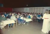 Gruppbild - Personalen vid Glasfiberfabriken  luciafest.  Scandinavian Glasfiber AB, uppförd i kv Fibern början av 1960-talet.Driften lades ned 1994.