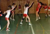 Mölndals Handbollsförening spelar match i Mölndals idrottshus, år 1986. Motståndarlag och slutresultat är okända.