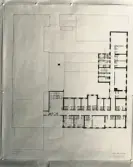 Stadshotellet, Växjö. Planritning över 3:e våningen (ritning till förändring), daterad 11 november 1939.
Man ser ett antal hotellrum m.m. längs Kungsgatan och Sandgärdsgatan.