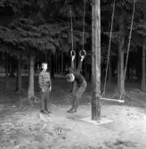 År 1960 på våren är Klass 5 från Österängsskolan i Jönköping på skolresa i Västergötland tillsammans med sin lärare Göte Ohlsson. Jan Hennig tittar på när Jan-Åke Sundbring prövar de romerska ringarna på lekplatsen.
På Österängsskolan var det tradition att man i 4:an åkte till Vadstena och Omberg, i 5:an till Västergötland (Falbygden, Skara, Varnhem) och i 6:an en resa till glasbruk i Småland.