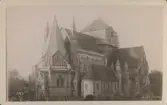 Trondheims Domkyrka. Texten på baksida kort är ett meddelande om en försäljning som görs till förmån för restaureringen av kyrkan d. 6 aug. -91.