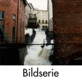 Serie om tre fotografier som visar Mölndalsfallen med intilliggande industribyggnader i Mölndals Kvarnby, okänt årtal.