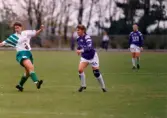 Fotbollslaget Jitex BK spelar match på Kvarnbyvallen i Mölndal, år 1994. Motståndarlag och slutresultat är okända.