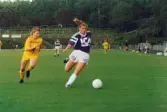 Fotbollslaget Jitex BK spelar match mot Öxabäcks IF på Kvarnbyvallen i Mölndal, maj 1990. Jitex BK vann matchen med 3-1.