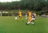 Fotbollslaget Jitex BK spelar match mot Öxabäcks IF på Kvarnbyvallen i Mölndal, maj 1990. Jitex BK vann matchen med 3-1.