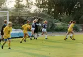 Fotbollslaget Jitex BK spelar match mot Öxabäcks IF på Kvarnbyvallen i Mölndal, maj 1990. Jitex BK vann matchen med 3-1.