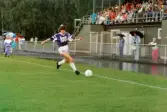 Fotbollslaget Jitex BK spelar match mot Öxabäcks IF på Kvarnbyvallen i Mölndal, maj 1990. Jitex BK vann matchen med 3-1.