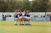 Fotbollslaget Jitex BK spelar match mot Öxabäcks IF på Kvarnbyvallen i Mölndal, maj 1990. Jitex BK vann matchen med 3-1.