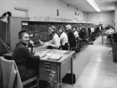 Postverkets telefonväxel - huvudväxeln, Mäster Samuelsgatan 64, i våning 1 tr, i Centralposthuset, Stockholm, 1964.