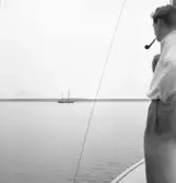 Folke och lastångare i bakgrunden