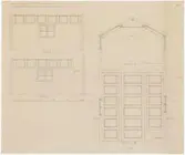 Kryddkramhandlarens hus.
Profilritning.
Skiss på takpanel från Timmermansgatan 44, inpassad i rummet 1 tr upp i huset Bondegatan 50.
