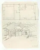 Kyrkhultsstugan.
Planritning.
Blyertsteckning.