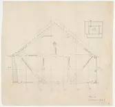 Skånegården. Norra log- och ladlängan.
Sektionsritning
Hus L.