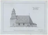 Seglora kyrka.
Fasadritning.
Södra fasaden.