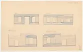Skogaholms herrgård. Huvudbyggnaden.
Detaljritning.
TIMMERVÄGGAR.
VÄGG E. VÄGG C. VÄGG D (inifrån). VÄGG F (inifrån).