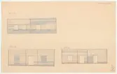 Skogaholms herrgård. Huvudbyggnaden.
Detaljritning.
TIMMERVÄGGAR.
VÄGG G. VÄGG H. VÄGG B. 