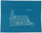 Seglora kyrka.
Ursprungsplatsen i Västergötland.
Fasadritning.
Blåkopia.
