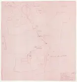 Skånegården på Skansen.
Situationsplan med vatten och avlopp och relation till kringliggande bebyggelse.