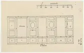 Skogaholms herrgård. Huvudbyggnaden.
Detaljritning.
RUM A. VÄGG c. 
DÖRR UT EJ NEDTAGEN.