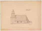 Seglora kyrka. 
Ursprungsplatsen i Västergötland.
Fasad ritning.
Södra fasaden.