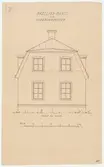 Hazeliushuset.
Fasadritning.
Fasad av gavel-