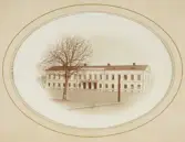 Vy över stortorget i Växjö från Kronobergsgatan mot residenset. Till vänster skymtar ett hus i kvarteret Sunaman, längs Kungsgatan.